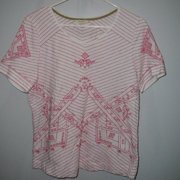 White Stuff Embroidered Asian White w/Salmon Stitching V Neck Blouse-UK12, EUR40 - Picture 1 of 5